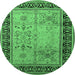 Round Machine Washable Oriental Emerald Green Industrial Area Rugs, wshurb3183emgrn