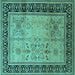 Square Oriental Turquoise Industrial Rug, urb3183turq