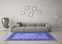 Machine Washable Oriental Blue Industrial Rug, wshurb3183blu