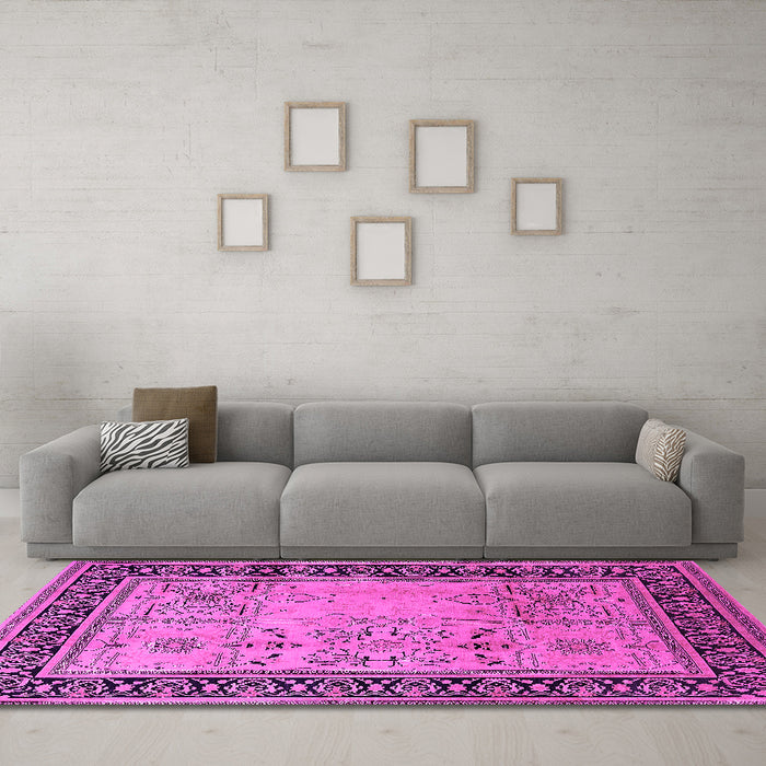 Machine Washable Oriental Pink Industrial Rug in a Living Room, wshurb3183pnk