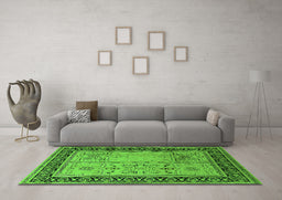 Machine Washable Oriental Green Industrial Area Rugs in a Living Room,, wshurb3183grn