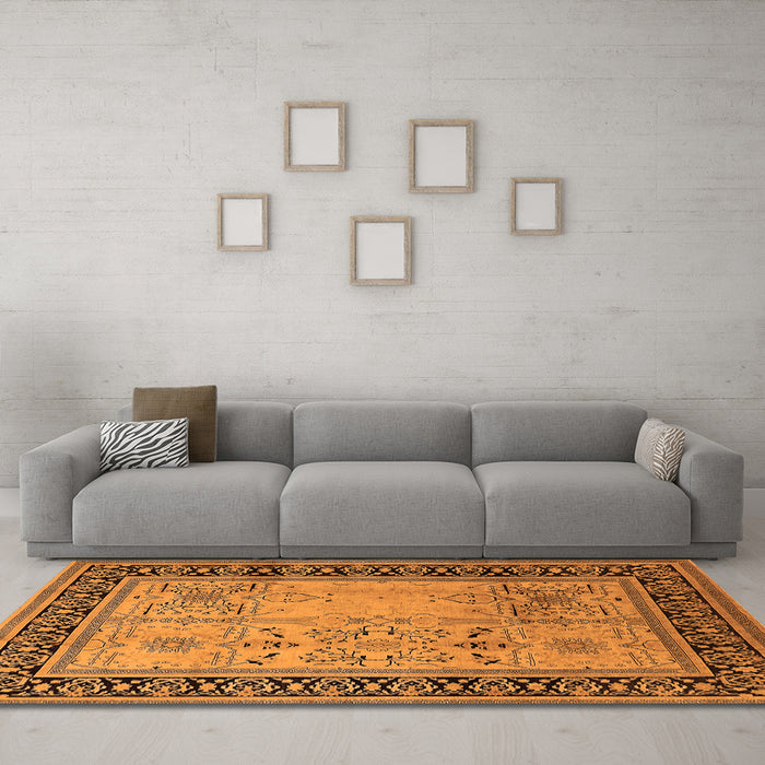 Machine Washable Oriental Orange Industrial Area Rugs in a Living Room, wshurb3183org