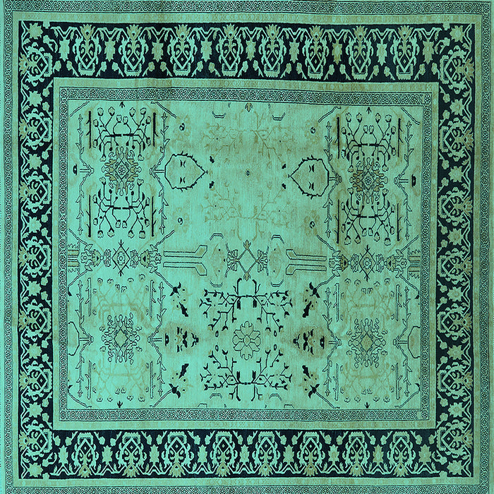 Square Machine Washable Oriental Turquoise Industrial Area Rugs, wshurb3183turq