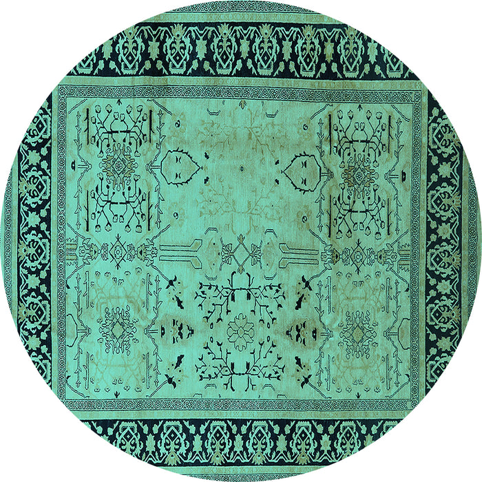 Round Oriental Turquoise Industrial Rug, urb3183turq