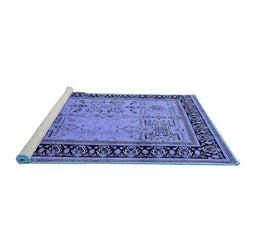 Sideview of Machine Washable Oriental Blue Industrial Rug, wshurb3183blu