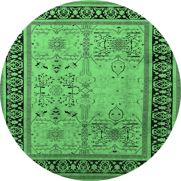 Round Oriental Emerald Green Industrial Rug, urb3183emgrn