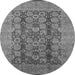 Round Machine Washable Oriental Gray Industrial Rug, wshurb3184gry