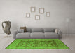 Machine Washable Oriental Green Industrial Area Rugs in a Living Room,, wshurb3184grn