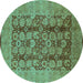 Round Machine Washable Oriental Turquoise Industrial Area Rugs, wshurb3184turq