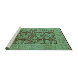Sideview of Machine Washable Oriental Turquoise Industrial Area Rugs, wshurb3184turq