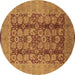 Round Machine Washable Oriental Brown Industrial Rug, wshurb3184brn