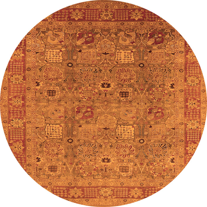 Round Machine Washable Oriental Orange Industrial Area Rugs, wshurb3185org