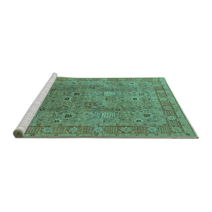Sideview of Machine Washable Oriental Turquoise Industrial Area Rugs, wshurb3185turq