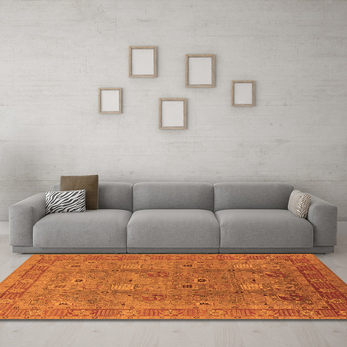Machine Washable Oriental Orange Industrial Area Rugs in a Living Room, wshurb3185org