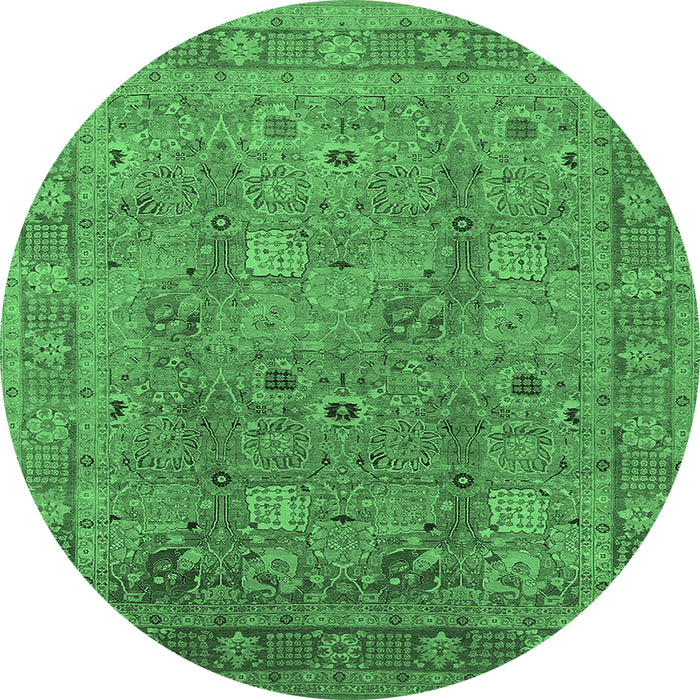 Round Oriental Emerald Green Industrial Rug, urb3185emgrn