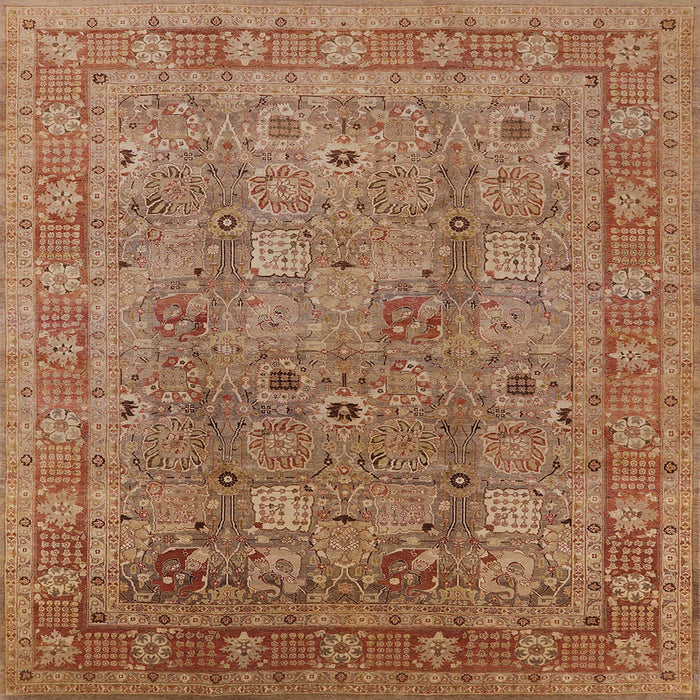 Square Mid-Century Modern Mahogany Brown Oriental Rug, urb3185