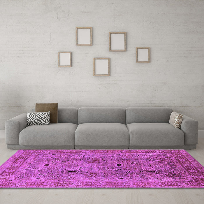 Machine Washable Oriental Purple Industrial Area Rugs in a Living Room, wshurb3185pur