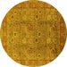 Round Machine Washable Oriental Yellow Industrial Rug, wshurb3185yw