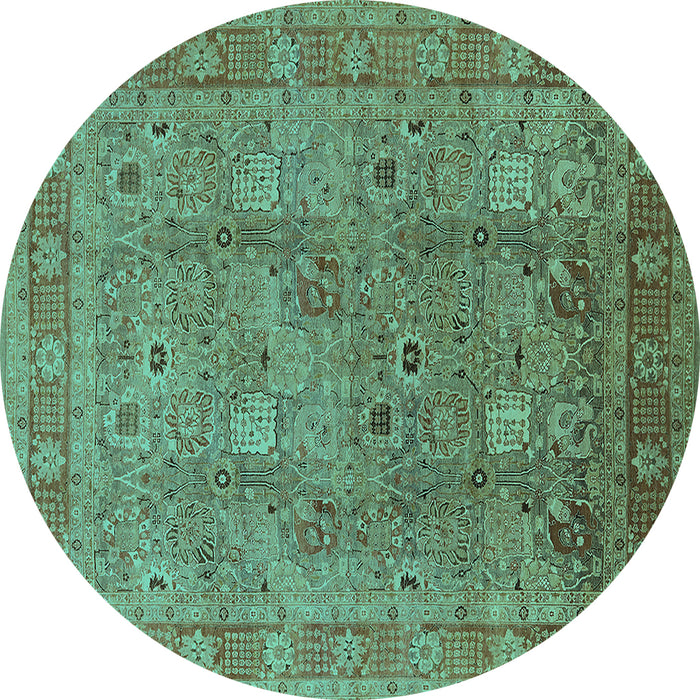 Round Oriental Turquoise Industrial Rug, urb3185turq