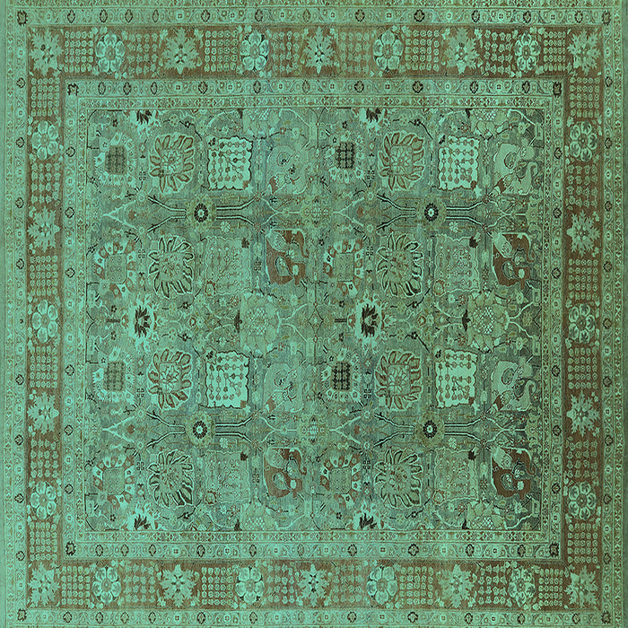 Square Machine Washable Oriental Turquoise Industrial Area Rugs, wshurb3185turq