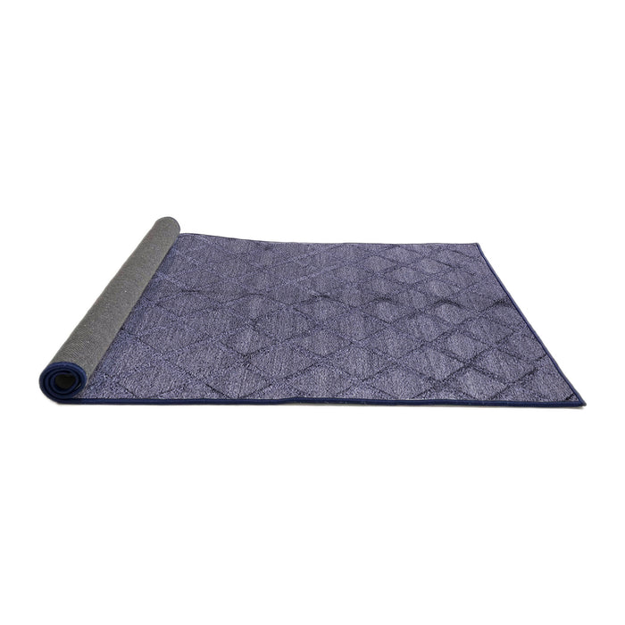 Sideview of Mid-Century Modern Dark Slate Blue Purple Oriental Rug, urb3186