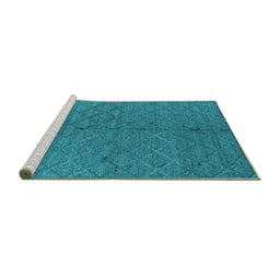 Sideview of Machine Washable Oriental Turquoise Industrial Area Rugs, wshurb3186turq