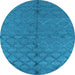 Round Machine Washable Oriental Light Blue Industrial Rug, wshurb3186lblu