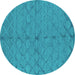 Round Machine Washable Oriental Turquoise Industrial Area Rugs, wshurb3187turq