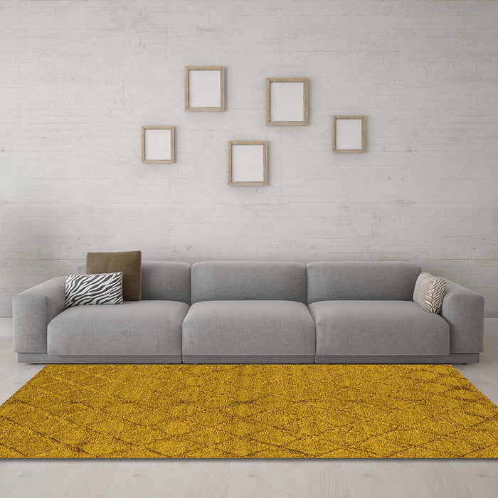 Machine Washable Oriental Yellow Industrial Rug in a Living Room, wshurb3187yw