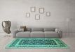 Machine Washable Oriental Turquoise Industrial Area Rugs in a Living Room,, wshurb3188turq