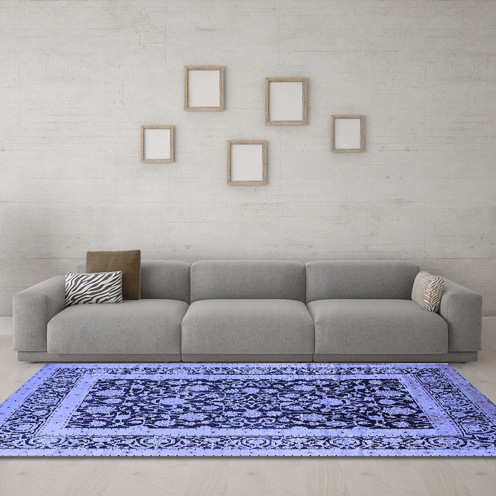 Machine Washable Oriental Blue Industrial Rug in a Living Room, wshurb3188blu