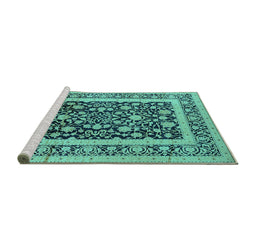 Sideview of Machine Washable Oriental Turquoise Industrial Area Rugs, wshurb3188turq