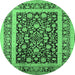 Round Machine Washable Oriental Emerald Green Industrial Area Rugs, wshurb3188emgrn