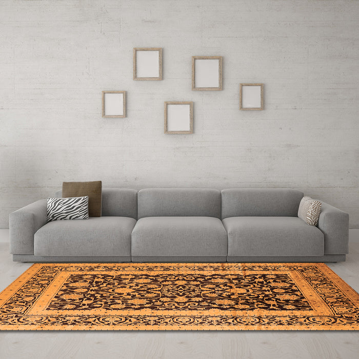 Machine Washable Oriental Orange Industrial Area Rugs in a Living Room, wshurb3188org