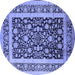 Round Machine Washable Oriental Blue Industrial Rug, wshurb3188blu