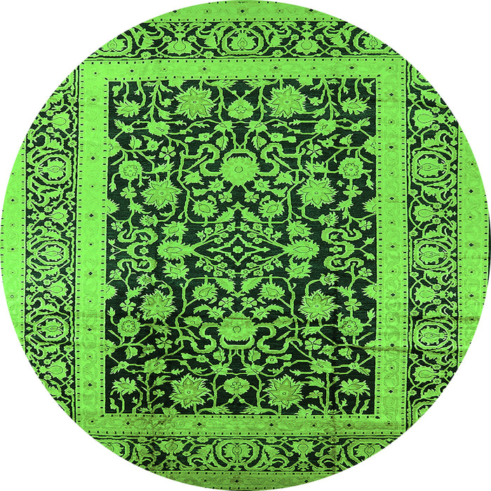 Round Machine Washable Oriental Green Industrial Area Rugs, wshurb3188grn