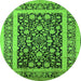 Round Machine Washable Oriental Green Industrial Area Rugs, wshurb3188grn