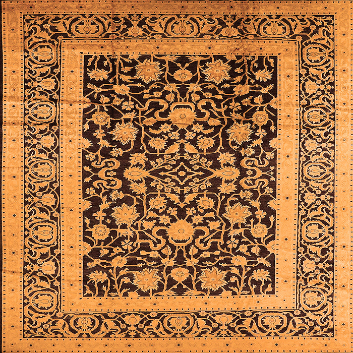 Square Machine Washable Oriental Orange Industrial Area Rugs, wshurb3188org