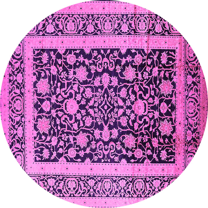 Round Machine Washable Oriental Pink Industrial Rug, wshurb3188pnk