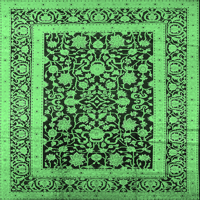 Square Machine Washable Oriental Emerald Green Industrial Area Rugs, wshurb3188emgrn
