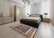 Mid-Century Modern Black Oriental Rug in a Bedroom, urb3188