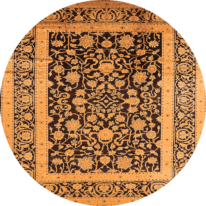 Round Machine Washable Oriental Orange Industrial Area Rugs, wshurb3188org