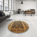 Round Machine Washable Industrial Modern Bakers Brown Rug in a Office, wshurb3189