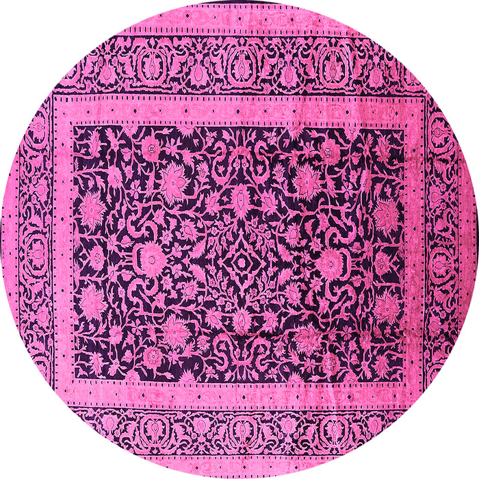 Round Machine Washable Oriental Pink Industrial Rug, wshurb3189pnk