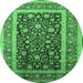 Round Machine Washable Oriental Emerald Green Industrial Area Rugs, wshurb3189emgrn