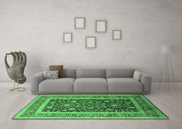 Machine Washable Oriental Emerald Green Industrial Area Rugs in a Living Room,, wshurb3189emgrn