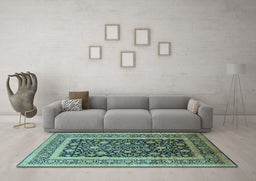Machine Washable Oriental Light Blue Industrial Rug in a Living Room, wshurb3189lblu