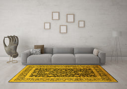 Machine Washable Oriental Yellow Industrial Rug in a Living Room, wshurb3189yw