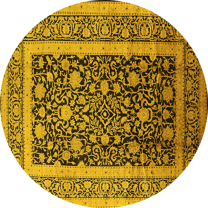 Round Oriental Yellow Industrial Rug, urb3189yw
