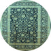 Round Machine Washable Oriental Light Blue Industrial Rug, wshurb3189lblu